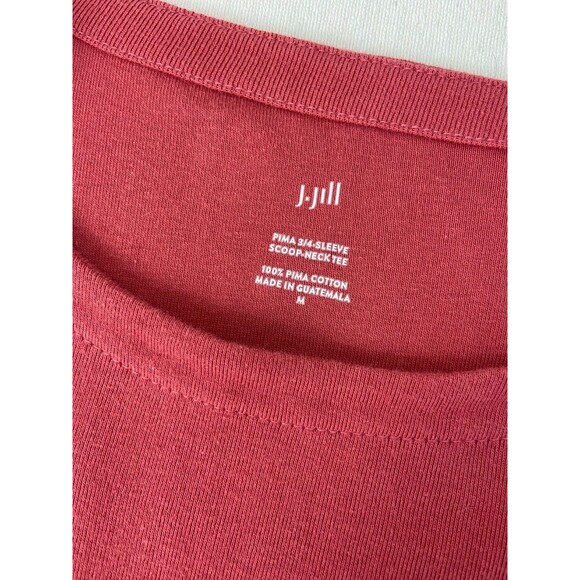J. Jill Women's Medium Coral 100% Pima Cotton 3/4 Sleeve Scoop Neck Tee Basic - Picture 3 of 7